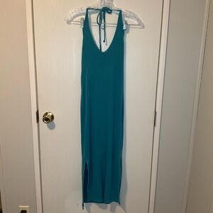 Old Navy Teal Sleeveless Halter Dress Built in Bra No Pads Size Small